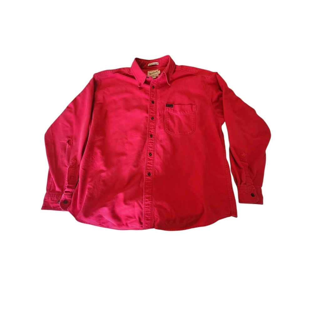 Vtg Woolrich Sportsman Red Chamois Cotton Button Up Shirt‎ Mens XL Thrashed Read